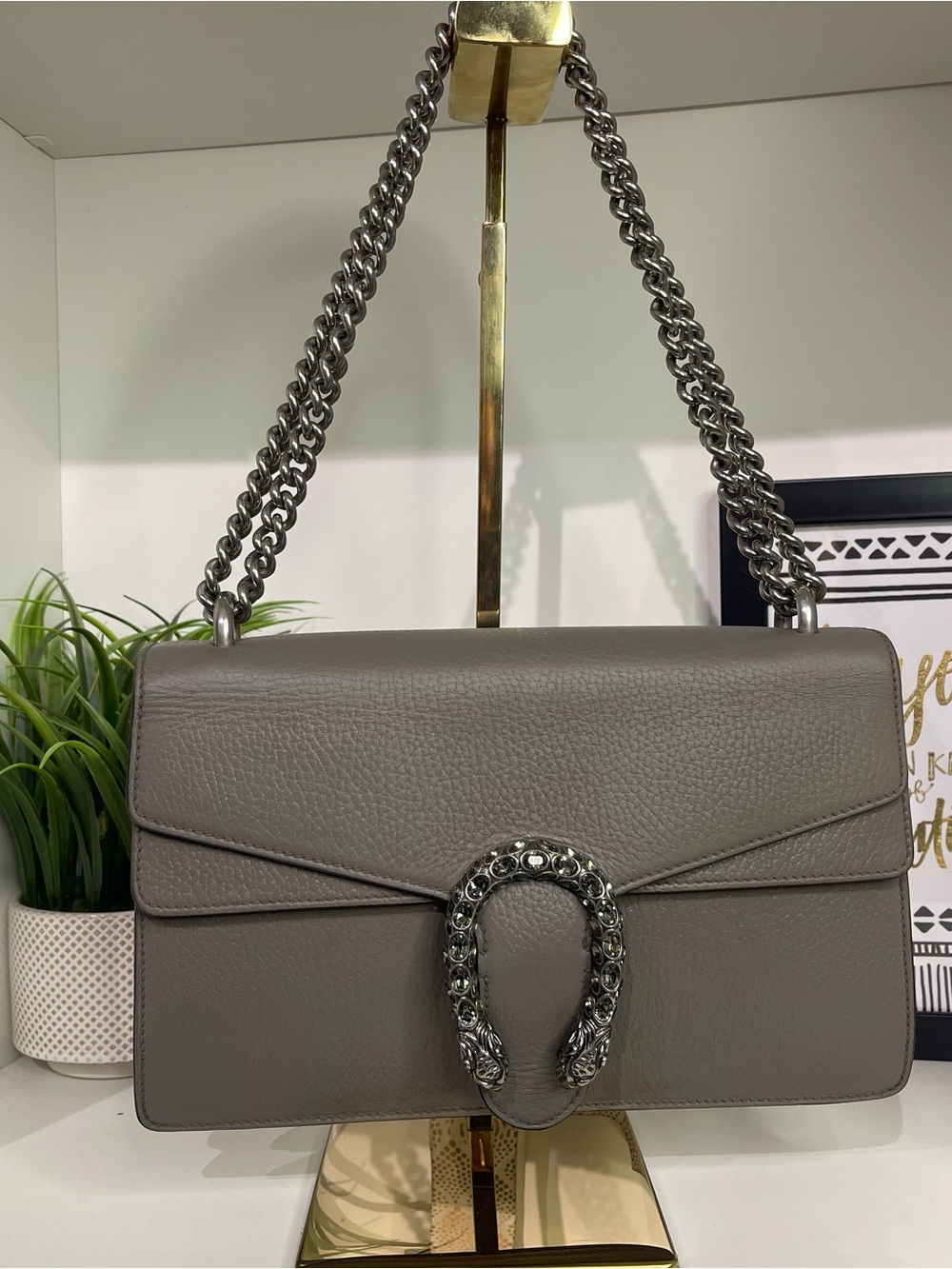 Gucci Gray Leather Dionysus Shoulder Bag